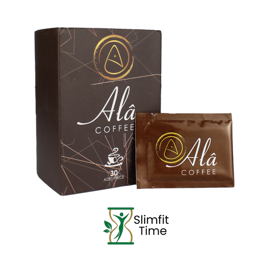 Organic Ala Coffee beans in a burlap sack with a cup of coffee