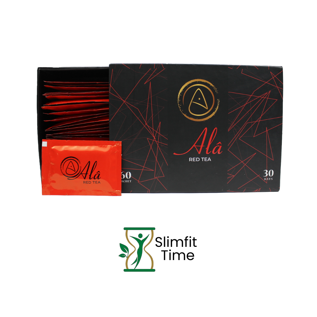 Ala Red Tea sachet next to a cup of red rooibos tea