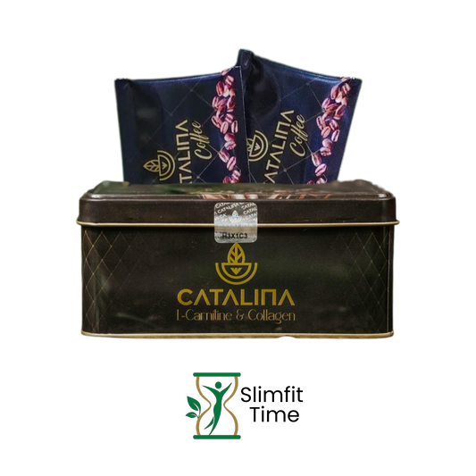 Catalina Premium Coffee fresh grounds beside a steaming espresso cup resting on a white saucer