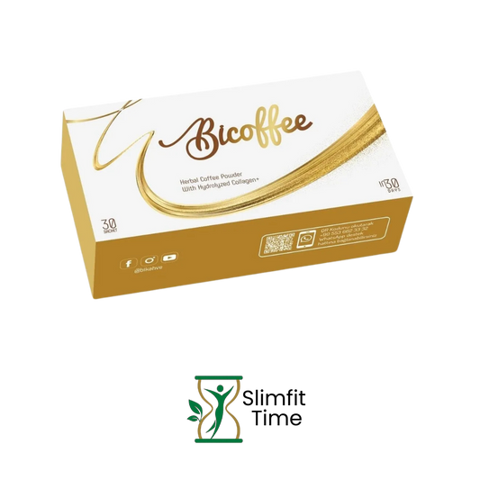 Diox Bicoffe box and a glass of dual-action coffee drink