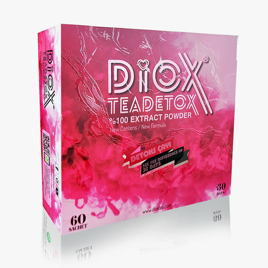 Diox Hologramless Tea box next to a brewed cup of tea