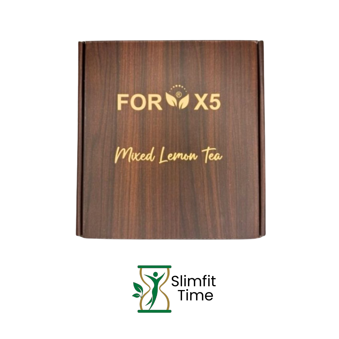 ForX5 Tea sachets and a cup of wellness tea with steam rising