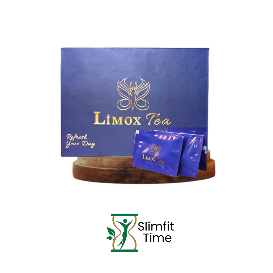 Limox Tea sachet next to a glass of golden, lemon-infused tea
