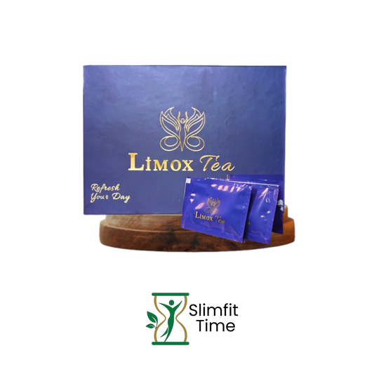 Limox Tea sachet next to a glass of golden, lemon-infused tea