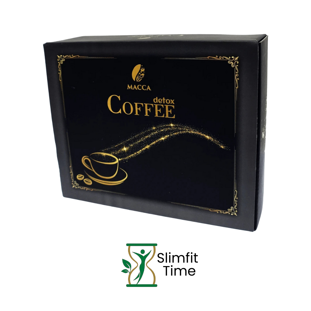 Macca Coffee bag with a poured energizing coffee cup
